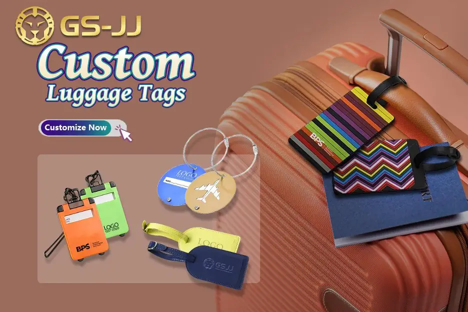 Advertisement for custom luggage tags from GS-JJ