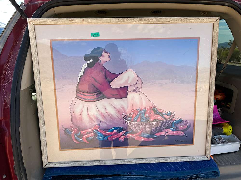 Photo of framed R.C. Gorman Chili Peppers bring for Applied Worldwide blog "Buying R.C. Gorman Art at the Thrift in Arizona"