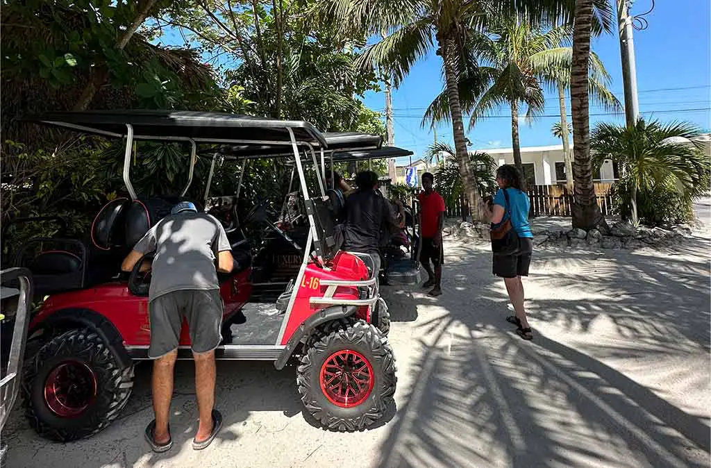 Photo of our golf carts rental being dropped off at our hotel in San Pedro, Belize on Ambergris Caye