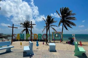 Photo of San Pedro, Belize public beach decorated for the Easter holiday.