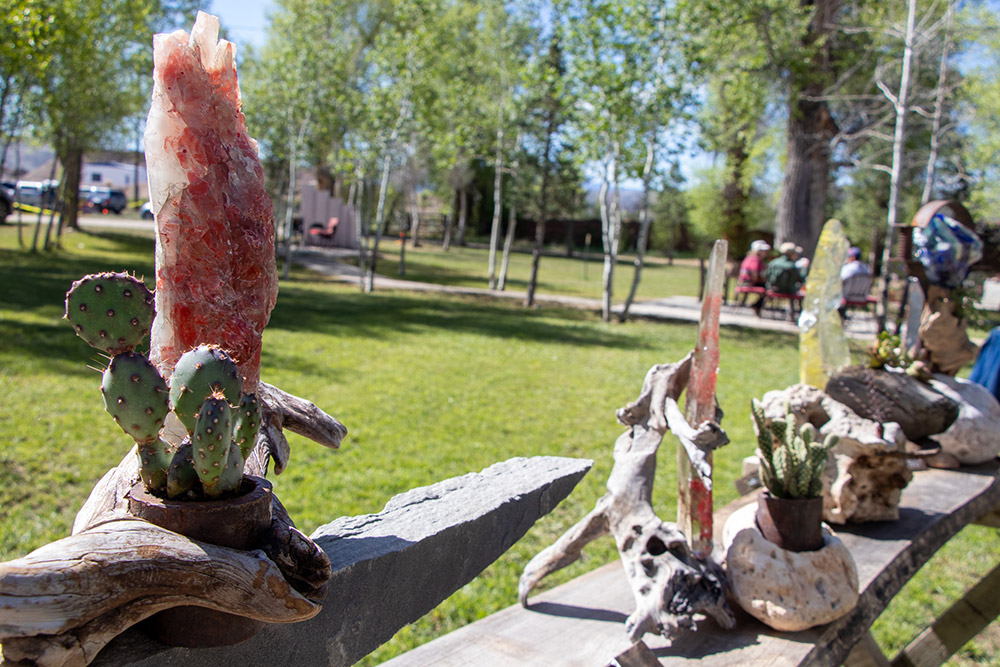 Photo of artistic succulent planter with crystals and drift wood at the Hartman Castle Art Fair for Applied Worldwide blog "Hartman Castle Welcome Community for First Time in Century"